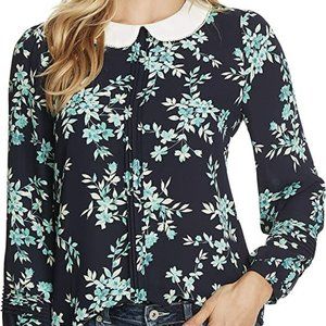 CeCe Breezy Bouquet Pintuck Collared Blouse